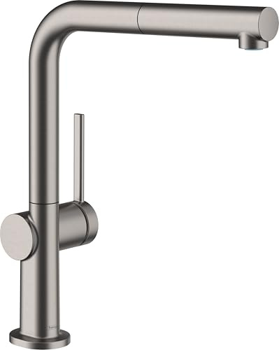hansgrohe Talis M54 - Köksblandare med utdragbar handdusch i metall, med slangbox (sBox), 1 stråltyp, Kökskran med utloppshöjd 270 mm, Köksarmatur med svängbar pip, borstad svart krom PVD, 72809340