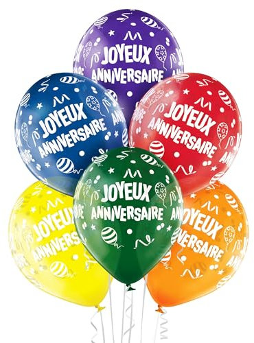 CAM ET LEON - 22429 - Ballons Joyeux Anniversaire - Lot de 8 - Ø 30 cm - Latex Naturel - Ballons de Baudruche Gonflables à l’Air, Hélium - Décoration Fête de Naissance - Multicolore