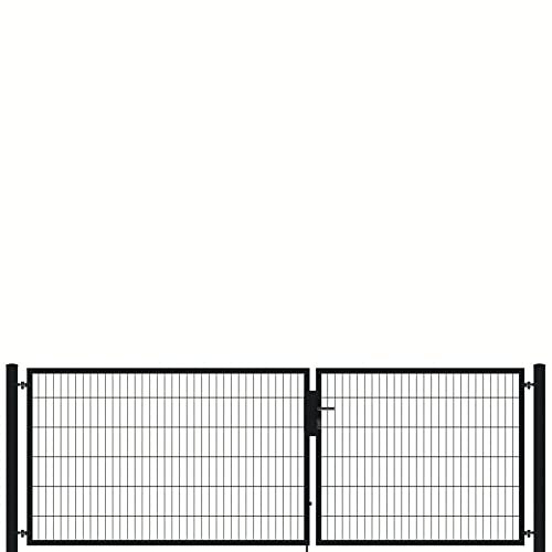 auf-mass24 Doppeltor 3,5m breit Profi Toranlage Doppelstabmattenzaun Zauntor DREI Farben Zaun Tor Gartentor asymetrisch (Feuerverzinkt - Silbergrau, 1.23)