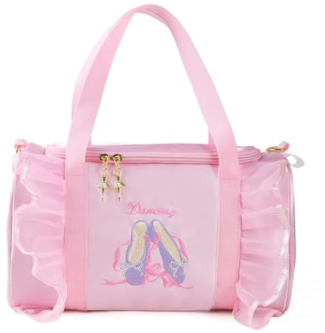 Cute Ballet Dance Bag for Girls, Ballerina Duffle Bag with Shoe Compartment, Multi-Use Sports/Handbag/Crossbody Bag for Dancers
