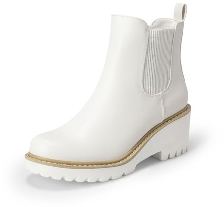 DREAM PAIRS Women's Boots Chunky Heel Ankle Booties Shoes,Size 7,White-Pu,SDAB2403W