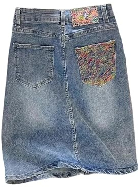 MONDSKL Gonna di Jeans Donna Denim Gonna Sexy Midi con Tasca Zipper Blu Abbigliamento Donna-Gonna Blu-l