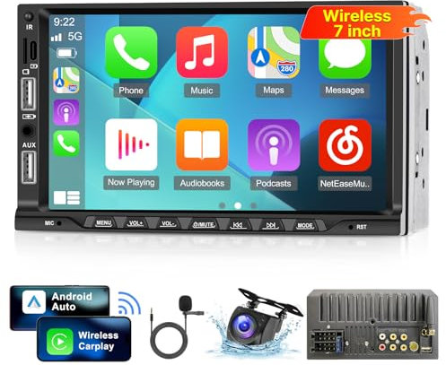Radio Coche Bluetooth Pantalla con Wireless Carplay y Android Auto - Radio 2 DIN de 7 Pulgadas con Radio FM,Navegación GPS, Múltiples UI, Bluetooth 5.1, USB/AUX con Cámara de Seguridad