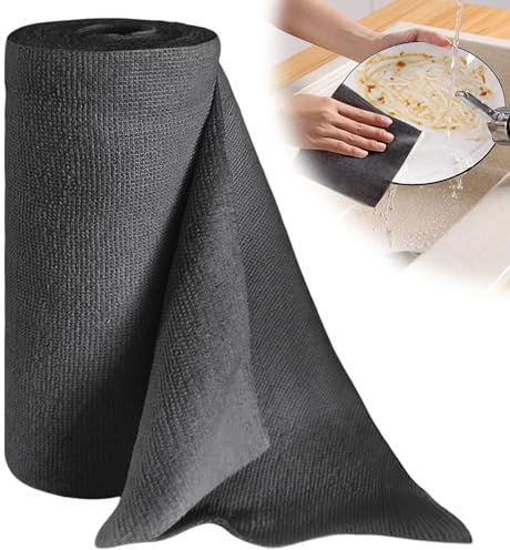 Paños de limpieza de microfibra, 50 unidades en rollo, 30 x 30 cm, paños de limpieza reutilizables, paños de limpieza de microfibra, paños de cocina para coche, cocina y casa (negro)