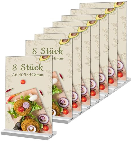 8 Stück Tischaufsteller A6, Acryl Display Ständer Werbeaufsteller Preisschilder Transparent für Werbung Menükarte Broschüren (15 x 10cm)