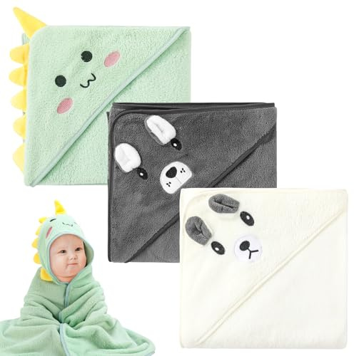3PCS Serviette de Bain Capuche Bébé,Serviette Bebe,Serviette Bebe Naissance,Drap Serviette de Bain pour Bébé Nouveau-né,Cape de Bain pour Piscine 80 x 80cm Cape De Bain 0-5 Ans, Vert,noir,Gris
