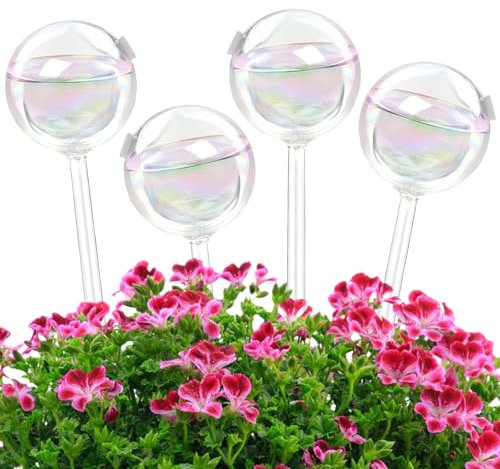 WANDGU 4 palline di irrigazione colorate in vetro: sfere di irrigazione per piante, lampadine autoirriganti, sfere di irrigazione, irrigatori per piante d'appartamento, giardino e balcone