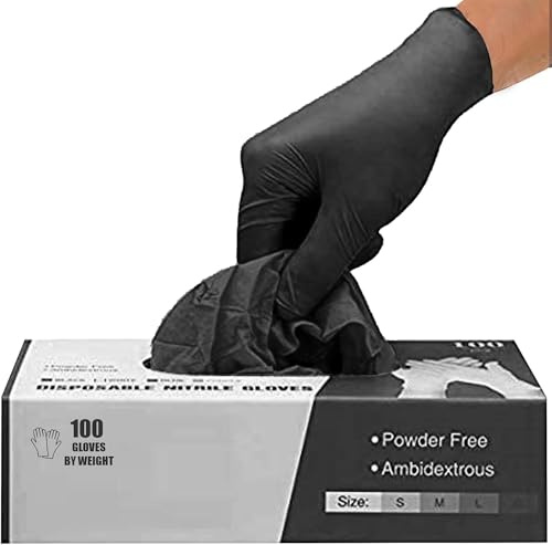 PRAIMA Black Nitrile Disposable Gloves - Latex-Free, Powder-Free, Pack of 200, Strong and Puncture-Resistant, Medical, Food Handling, Tatoo Barber Shop Gloves (Small)