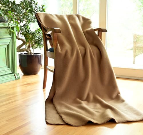 Couverture luxueuse 100 % laine de chameau pour bébé - En poils de chameau naturels - Thermorégulatrice - Chaude et légère - Beige - 150 x 220 cm
