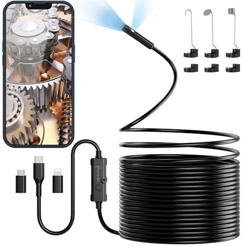 Endoskopkamera mit Licht, Ennovor 1920 HD Doppelkopf Endoskop-Kamera Handy mit 8 LED Licht, Kein WLAN Inspektionskamera, Wasserdichtes IP67 Kanal-Kamera für Android & iOS, Tablet (32.8 ft/10m)