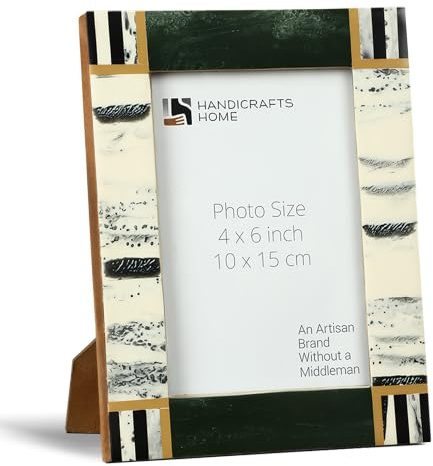 Handicrafts Home 4x6 Green Picture Frame, Vintage Home Decor Frame, Handmade Abstract Ink Art Photo Frame for Spring & Summer Decor, Farmhouse Wall Decor, Shelf Styling, Living Room & Desk Photo Frame