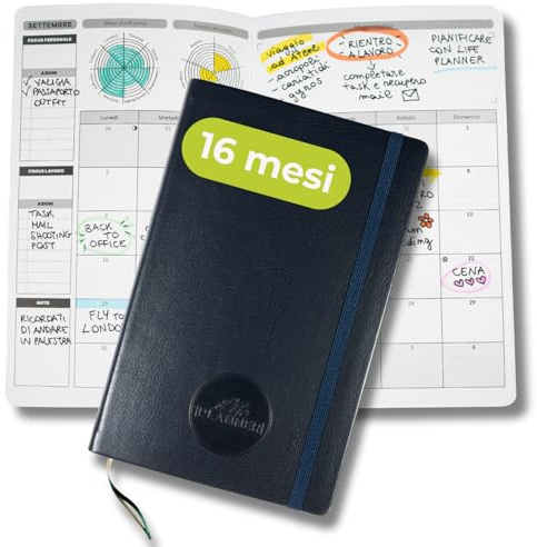 Life Planner, Agenda Motivazionale Made in Italy, Agenda 16 Mesi, da Settembre 2025 a Dicembre 2026, Planner Settimanale e Mensile, Spazi Dedicati a Pensieri e Riflessioni (Blu)