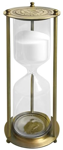 Vintage Metal Hourglass Sand Timer, Crown Glass Timer with Engraved Base, 15 Minute Home Office Decor, Unique Gift & Craft Decoration