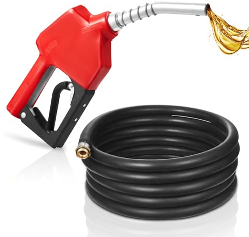 VEVOR 3/4 NPT Automatic Fuel Nozzle with 20Ft hose, Max Rate 11.8 GPM, Auto Shut Off Diesel Gas Pump Nozzle with 3-Speed Trigger Lock & 13/16 (OD=20 mm) Spout for Gasoline, Diesel, Kerosene, Red