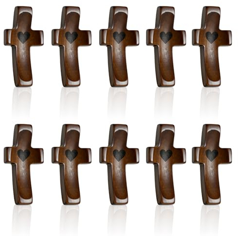 KNJOMZIE 10 piezas de cruz de madera de nogal hecha a mano, cruz de bolsillo para oración y alivio del estrés, regalo cristiano para adultos y niños