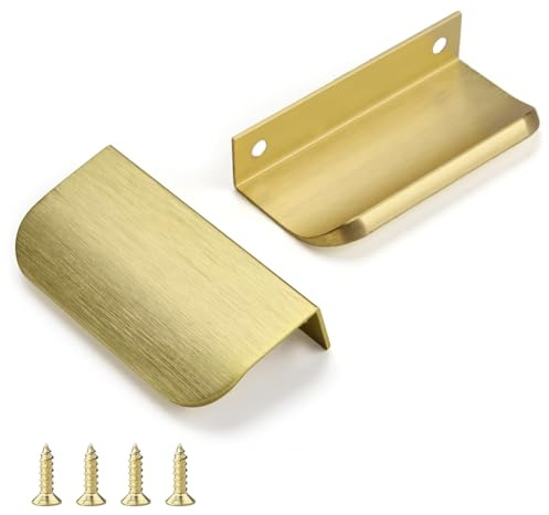 QZKJQDD 2 Pack Gold Kitchen Cupboard Handles Finger Edge Pulls for Cabinets and Drawers, 80mm Wardrobe Door Handles Modern Aluminum, Bronze Gold