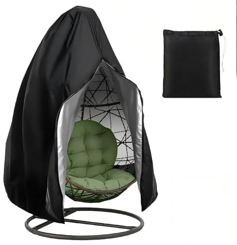 Funda Silla Colgante con Cremallera, Funda Sillas Jardin Exterior Tela Oxford 210D 115x190cm, Cubierta Protectora Balancin Columpio Huevo Impermeable Anti-UV para Exteriores Patio Balcon (Negro)