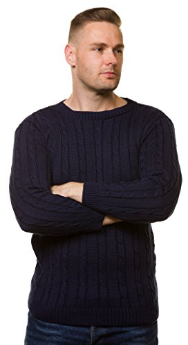 Malay New Men’s Chunky Cable Knit Pullover Thick Jumper Warm Winter Sweater S to 5XL Navy