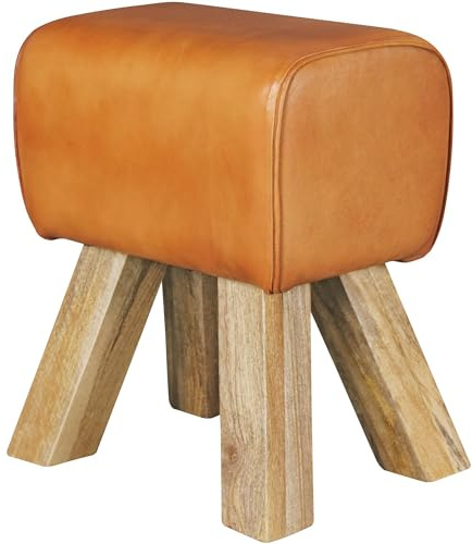 Wohnling Design Turnbock Sitzhocker Braun 40 x 30 x 47 cm, Turnhocker Hocker Lederhocker Springbock, Beistellhocker Echtleder Fußhocker