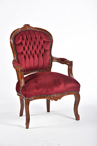 Sessel Barock Luis Stil Französisch Luigi XVI Braun und Rot Stoff 63 x 65 x 94 cm