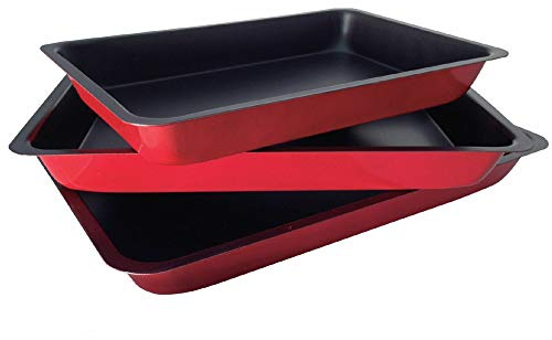 Home Flair Baking Tray Set of 3 Non Stick Oven Cooking Trays, Roasting Pan Tins Dish Made from Carbon Steel, Dishwasher Safe (PFOA Free)
