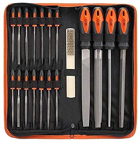 BACOENG 19Pcs in One Metal File Set - Includes 4 Pcs Large File, 14 Pcs Needle File & 1 Pcs Copper Wire Brush for Woodwork, Metal, Model & Hobby Applications