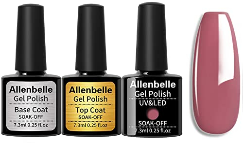 Allenbelle (Base Top Coat+one colore) Smalto Semipermanente Nail Polish UV LED Gel Unghie Base Coat&Top Coat (Kit di 3 pcs 7.3ML/pc) (1592)