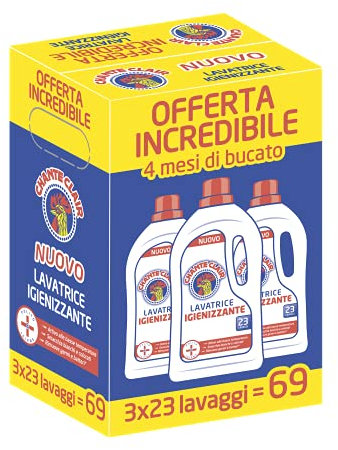 Chanteclair - Detersivo per Lavatrice Igienizzante, Rimuove Germi e Batteri, Bucato Pulito e Igienizzato - 3 Flaconi da 1150