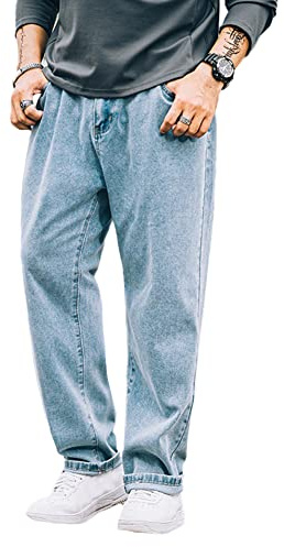 Män bomullsjeans enkel stretch raka ben kraftiga denimbyxor tvätt pojkar denim jeans klassiska vardagliga arbetskläder blixtlås bälte ögla byxor flera fickor överdimensionerade byxor, Färg2, XXL