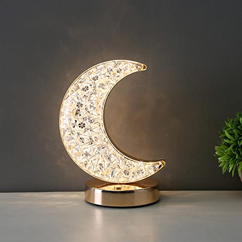KWQBHW Lampada da tavolo decorativa Creativa a Forma di Luna Luce di Notte di Cristallo Alimentata USB Acrilico Lampada da comodino per Camera da letto dei bambini Decorazione romantica