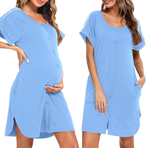 iClosam Chemise de Nuit Maternité Coton Boutonnée pour Allaitement | Chemise de Nuit Maternité, Coton Doux, Respirabilité Agréable, Souplesse Naturelle, Grossesse Et Repos, Usage Toute L'Année