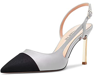 Castamere High Heel Pointed Cap Toe Slingback Pumps Court Shoe Wedding Prom Patchwork 8.5 CM Heels Grey 6 UK