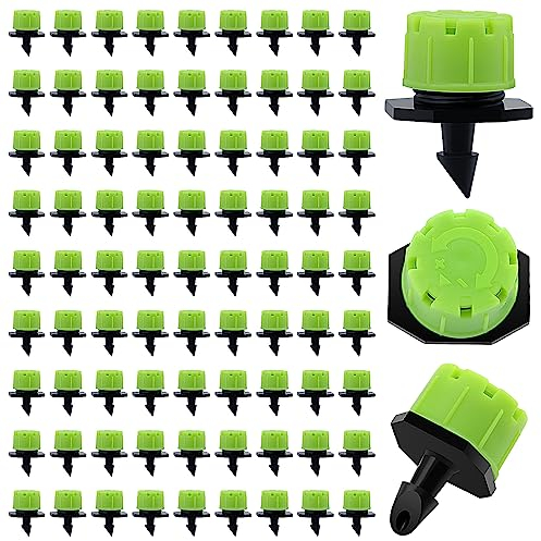 VooGenzek 90 Piezas 1/4'' Goteros de Riego, Plástico Aspersores de Riego Ajustables de 8 Agujeros, Cabezas de Riego para Goteo Goteros, Rociadores de Riego para Césped, Jardín, Verde