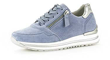 Gabor Damen Low-Top Sneaker, Frauen Halbschuhe,Wechselfußbett,Komfortable Mehrweite (H),schnürschuhe,Azur/Silber (perf),40.5 EU / 7 UK