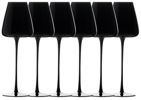 Intirilife 6x Verre à vin au design moderne en Noir - Capacité de 500 ml - Verre à vin rouge vin blanc, calice, lavable au lave-vaisselle, verre en cristal, résistant aux chocs