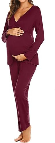 2pc Conjuntos Premamá Tops + Pantalones Pijama Trajes Materna de Manga Larga Mujer Moda Color sólido Camiseta Ropa de casa Ropa Premamá Primavera Verano Basic Regalo Durante el Embarazo