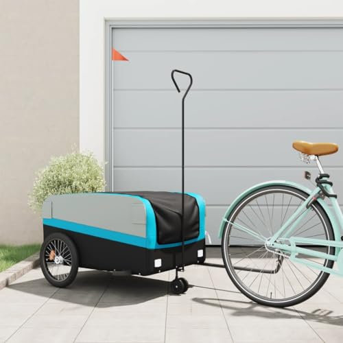 LAPOOH Rimorchio per bici nero e blu 45 kg di ferro, rimorchio per bici da carico, rimorchio per bici, trasporto rimorchio per biciclette (SPU: 94065)