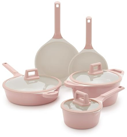 GreenLife 8 Piece Ceramic Nonstick Cookware Set, Induction Suitable Non Toxic PFAS-Free Pots & Pans, Dishwasher Safe, Cooking Set, Stock Pot, Saucepans & Frying Pans, Kitchen Cooking, Light Pink