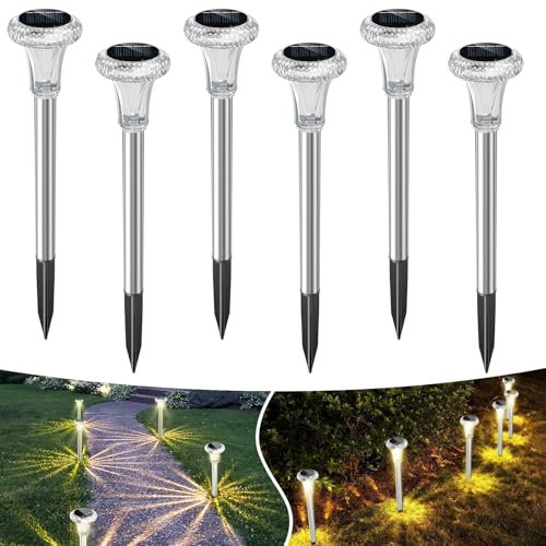 Bigzom luci solari da giardino bianco caldo, 6 pezzi lampade solari da esterno per esterno, terrazza, prato, giardino, patio, sentiero
