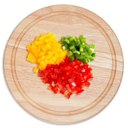 Grande planche à découper en bois pour cuisine, plateau de service et planche à découper pour viande, légumes, fromages et pain (ronde, 25 x 25 cm)