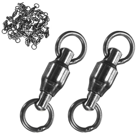 M METERXITY 30-Pack Ball Bearing Fishing Swivels, 0# 0.59In (15mm) Stainless Steel Lure Leader Line Connector for Fishing/Saltwater/Freshwater, High Strength Welded Ring [Black]
