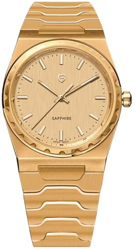 Pagani Design Montre à quartz pour homme en acier inoxydable saphir étanche 100 m 7 mm ultra fine (Gold)