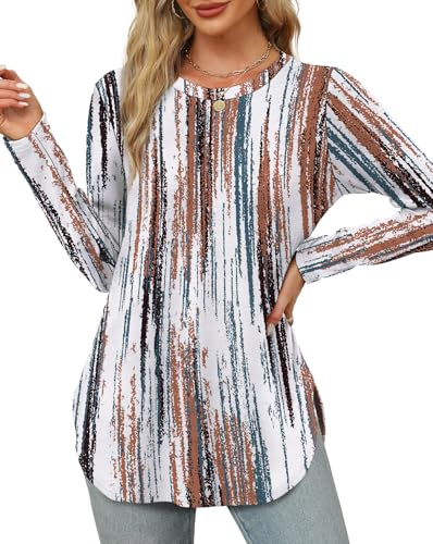 OFEEFAN Tunic Tops for Women Loose Fit Dressy Long Sleeve Tie Dye Shirt Women Crewneck Beach Vacation Clothes XL