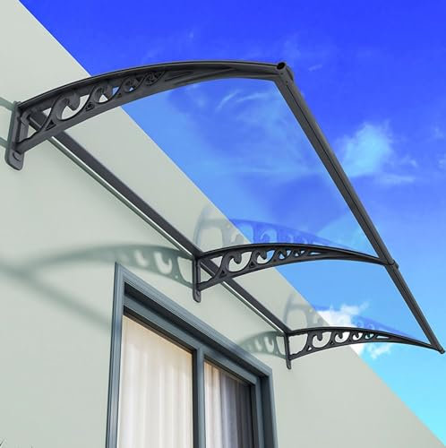 Tenda da sole in policarbonato per porta d'ingresso con supporto finestra, protezione dalla pioggia, ideale per facciate di case, terrazze e giardini, 80 x 110 cm