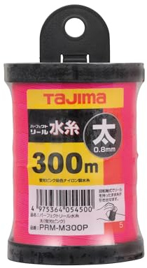 Tajima Bold Mason’s Line, Fluorescent Pink, 300 m/984 ft Bold Line - High‑Visibility Layout Cord for Masonry, Carpentry & Construction - PRM‑M300P‑T