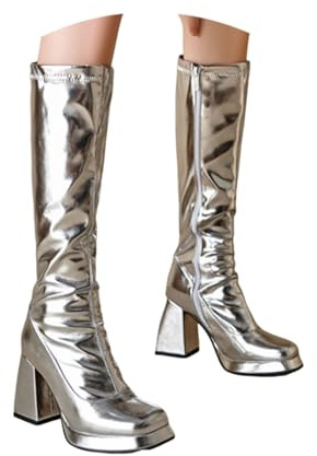 Generisch Botas altas largas para mujer, elegantes, botas altas para equitación, botas altas hasta la rodilla, botas de invierno, medias botas de invierno, botas de invierno, botas de combate, plata