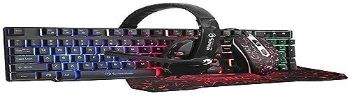 Scorpion - Pack Gaming 4 en 1, Teclado Qwerty Español Membrana + Ratón LED + Auricular + Alfombrilla , Eficaz para Juegos, Color Negro