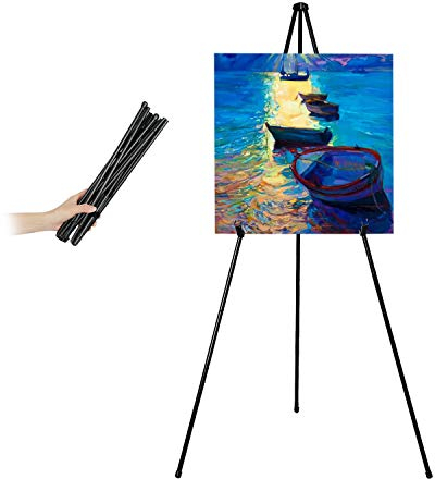 Mutualsign Caballete plegable trípode portátil negro caballete de exhibición ajustable de metal ligero, base 160 cm, para ferias comerciales, presentaciones, carteles, exhibiciones de arte