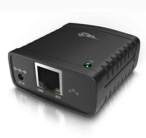 CSL - LAN Printserver Druckerserver - Fast Ethernet - USB2.0 High Speed - LRP Print Server für Windows – Netzwerk USB zu RJ45 - DHCP fähig, TCP/IP – inkl. Netzteil und Ethernetkabel – Neues Modell