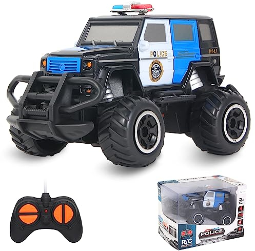 Pup Go Polizeiauto Ferngesteuert mit Licht für Kind 3-9 Jahr, Robust Polizei Auto Spielzeug Kleinkind, Mini RC Auto Monstertruck Offroad Indoor Outdoor, Weihnachten Geburtstagsgeschenk Junge, Schwarz
